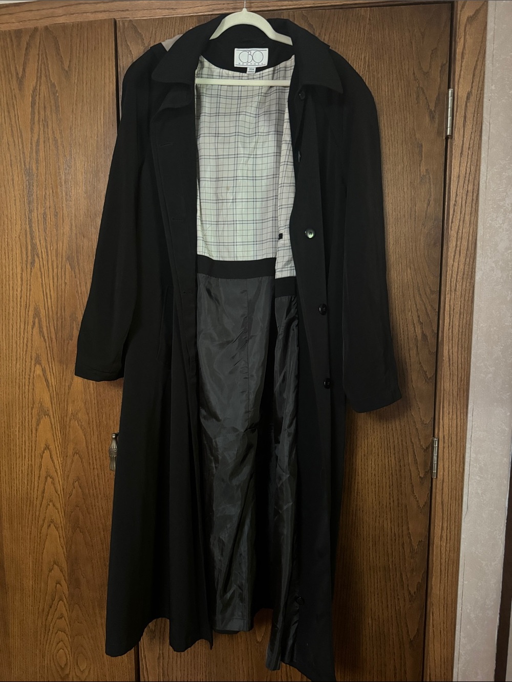 Black Long Trench Coat — Classic Women's Overcoat - some spots (in pics)